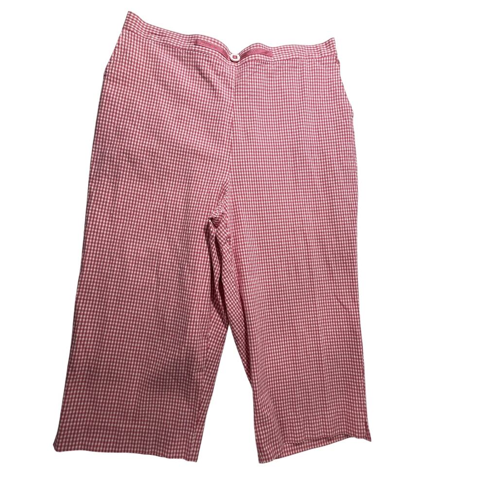 ALFRED DUNNER Capri Pants Womens 16 Pink White Gingham Pull On Cotton Stretch